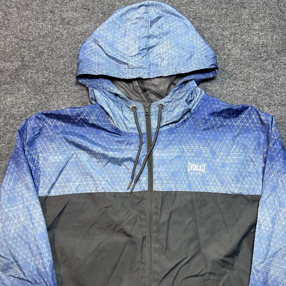 Everlast Sport Men's Large Blue Geometric Windbreaker Jacket Full Zip Hooded